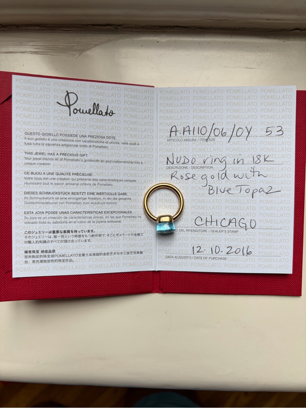 Pomellato Nudo ring 18k rose gold blue topaz